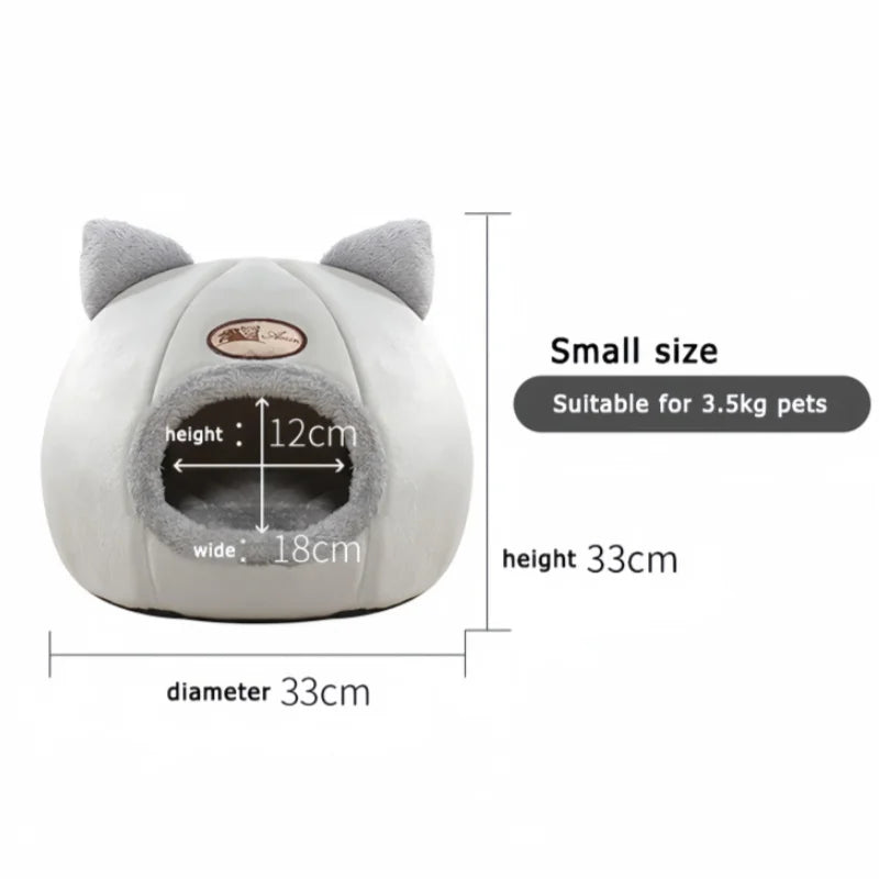 Winter Warm Cat Bed – Cozy Cat Cave Tent with Removable Cushion Pillow | Cute Cat Head Shape Pet Bed