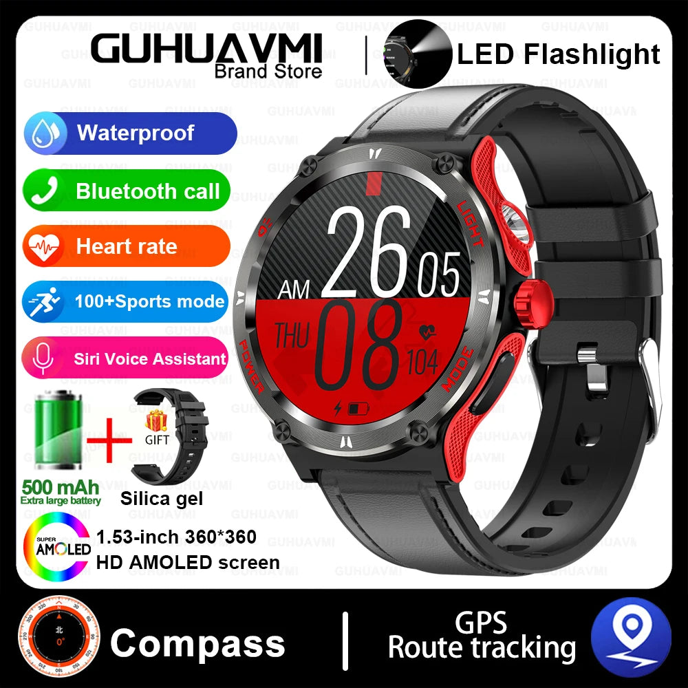 2024 New Outdoor Sport Smartwatch – GPS, Compass, LED Flashlight, 3ATM Waterproof, BT5.3 Call for Huawei & Xiaomi