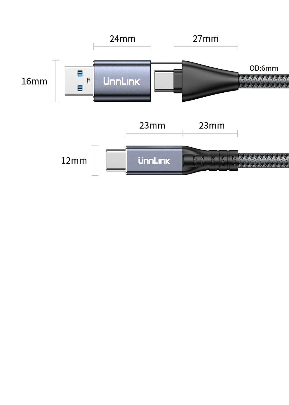 Unnlink 2-in-1 USB Type-C Data Cable – 100W PD Fast Charging & 40Gbps Thunderbolt 4/3 Compatible