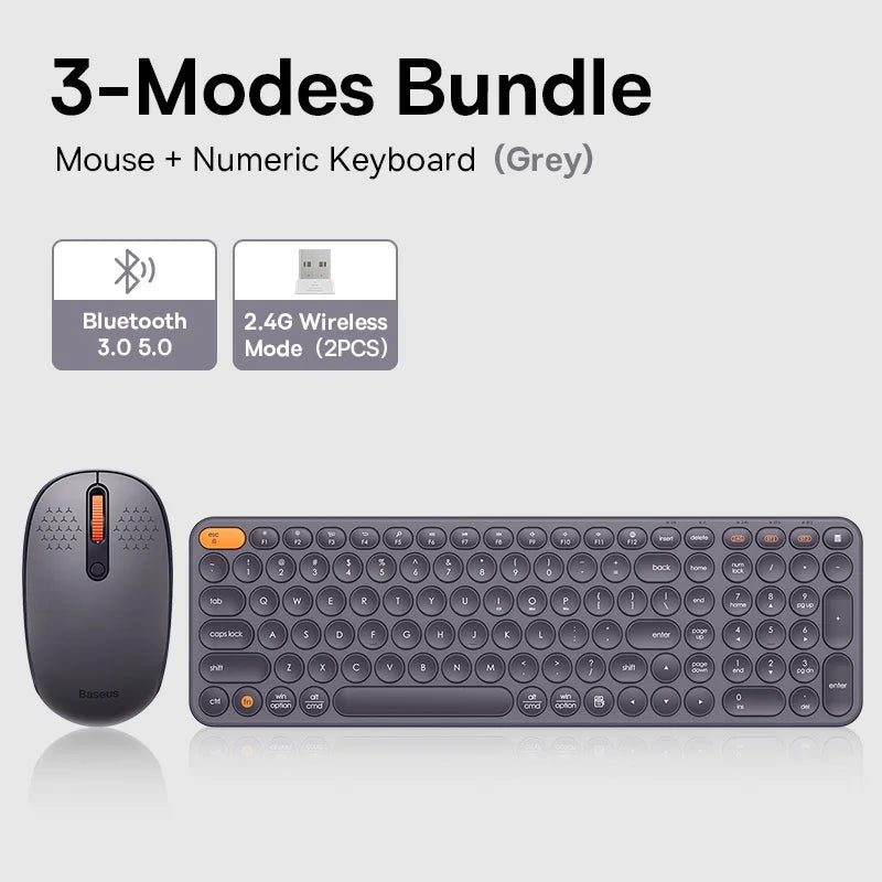 Baseus Wireless Bluetooth Mouse F01B | 3-Mode Connection (2.4G/BT5.0/BT3.0) | Ergonomic, Silent Click | for Laptop, Mac, PC