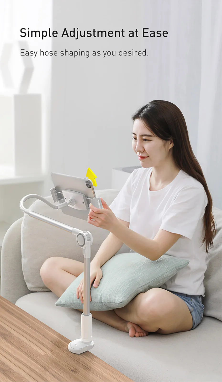 Baseus Universal Flexible Phone Holder – 360° Rotation Long Arm Stand for Bed, Desk, iPhone, iPad, Tablet