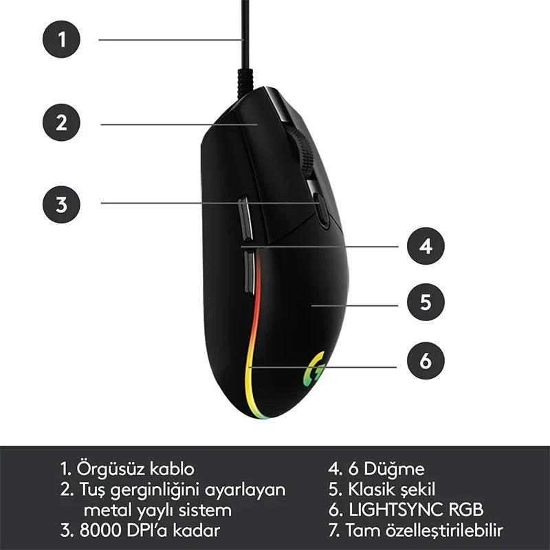 Logitech G102 USB Wired Gaming Mouse | 8000 DPI, RGB Lighting, 5 Buttons | Optical Mouse for PC, Mac, Laptop & Esports