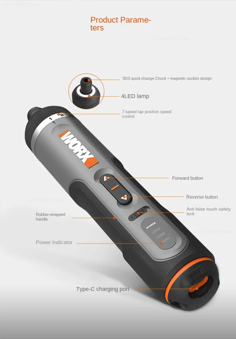 WORX WX242 Mini Electric Screwdriver Set – Smart Cordless Rechargeable Power Tool with 30 Bit Set