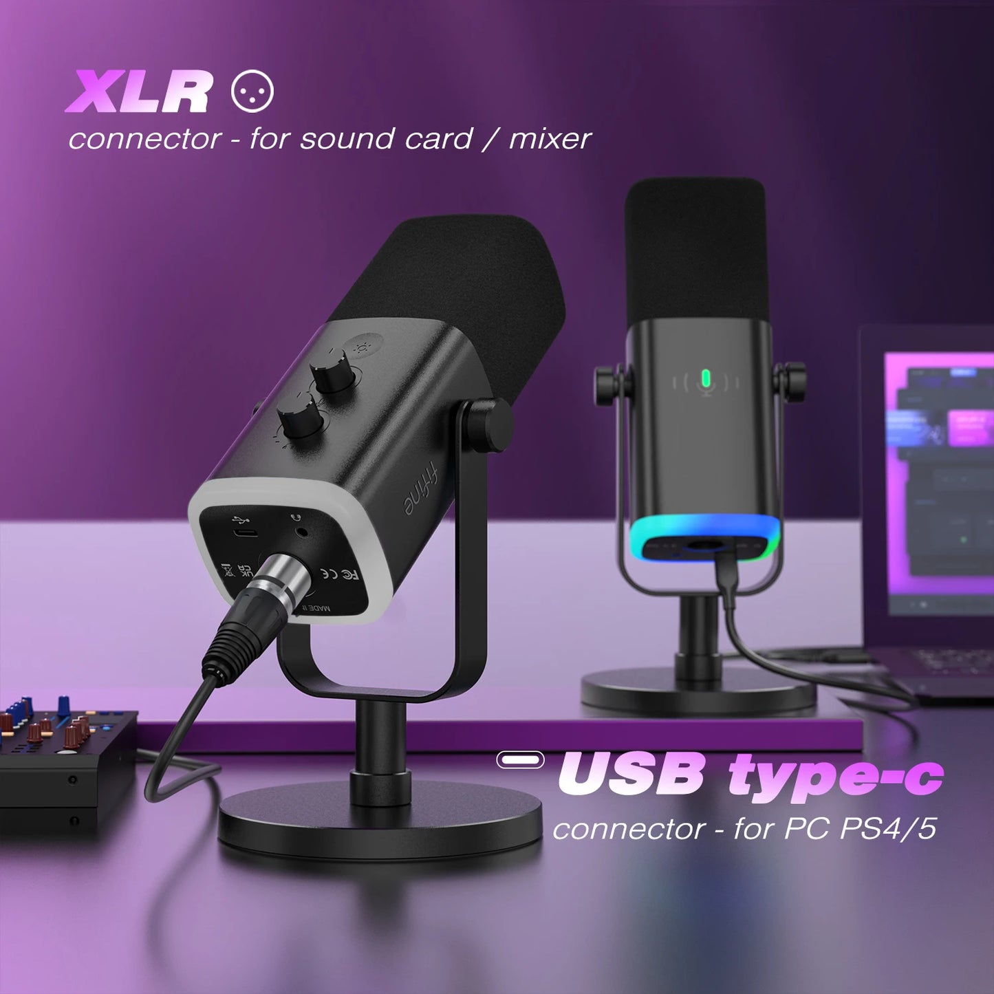 FIFINE AM8 USB/XLR Dynamic Gaming Microphone with RGB Lights, Touch Mute, Headphone Jack for Streaming, Podcast, PC, PS5, PS4 – Studio Quality Sound Mic
