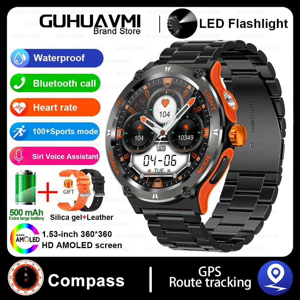 2024 New Outdoor Sport Smartwatch – GPS, Compass, LED Flashlight, 3ATM Waterproof, BT5.3 Call for Huawei & Xiaomi