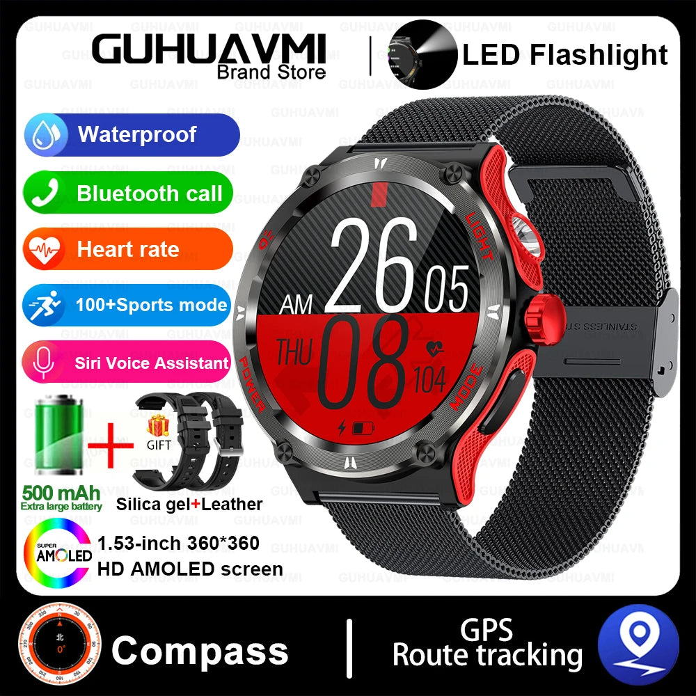 2024 New Outdoor Sport Smartwatch – GPS, Compass, LED Flashlight, 3ATM Waterproof, BT5.3 Call for Huawei & Xiaomi
