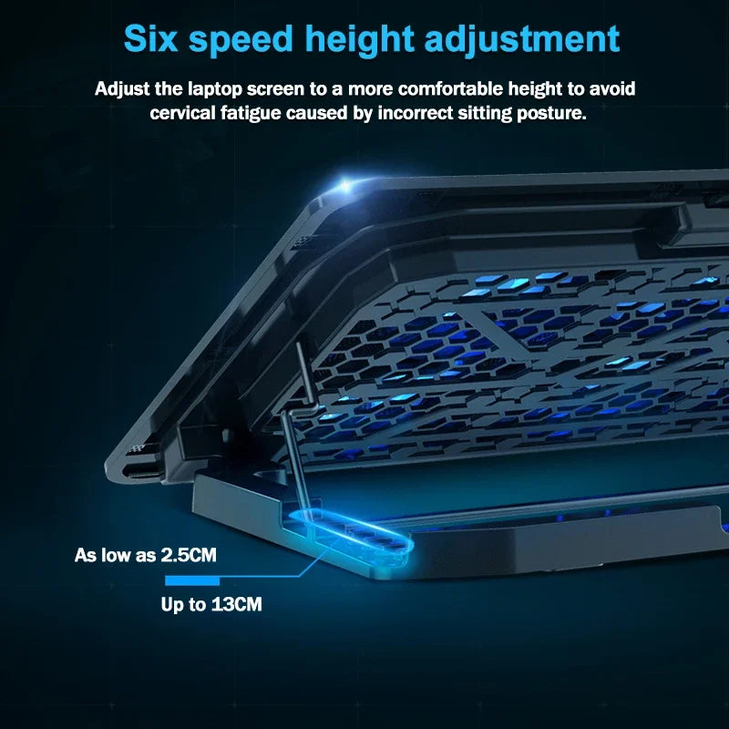 Gaming Laptop Cooling Pad – Large LED Stand with 6 High-Speed Fans (2300–2600 RPM) & Dual USB Ports for 12–18" Laptops