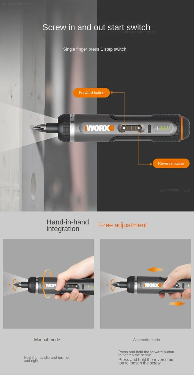 WORX WX242 Mini Electric Screwdriver Set – Smart Cordless Rechargeable Power Tool with 30 Bit Set