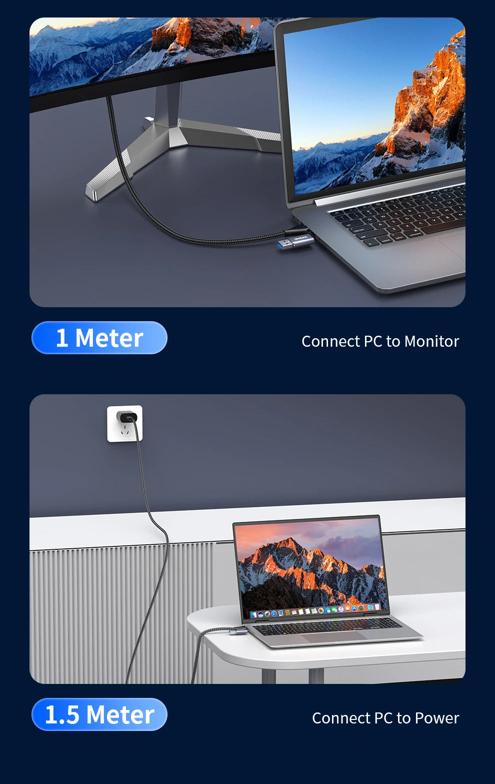Unnlink 2-in-1 USB Type-C Data Cable – 100W PD Fast Charging & 40Gbps Thunderbolt 4/3 Compatible