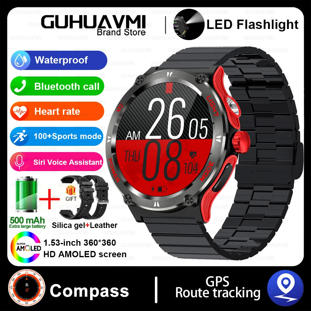 2024 New Outdoor Sport Smartwatch – GPS, Compass, LED Flashlight, 3ATM Waterproof, BT5.3 Call for Huawei & Xiaomi