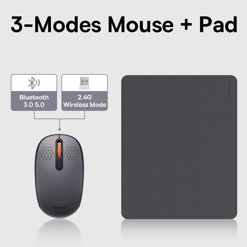 Baseus Wireless Bluetooth Mouse F01B | 3-Mode Connection (2.4G/BT5.0/BT3.0) | Ergonomic, Silent Click | for Laptop, Mac, PC