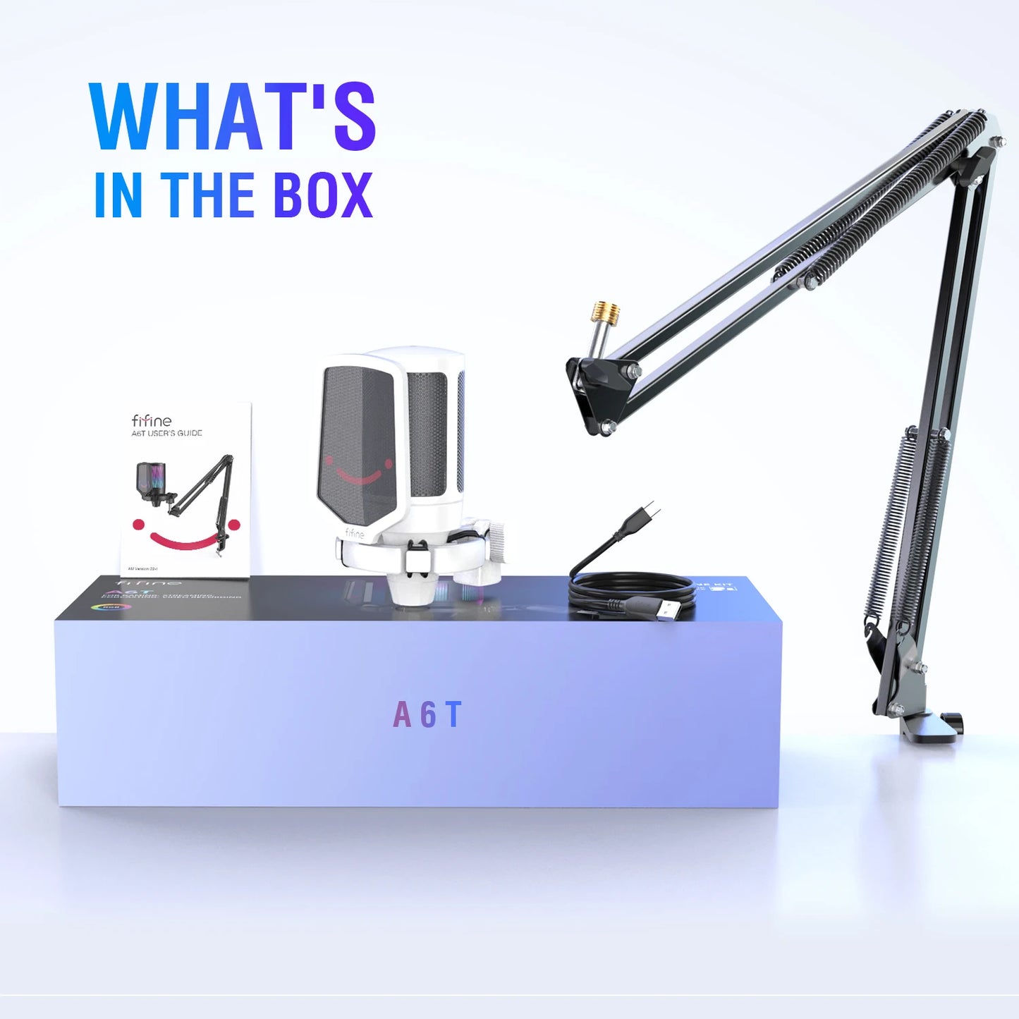 FIFINE A6T USB Gaming Microphone Kit | RGB Condenser Mic with Arm Stand, Mute Button | For Streaming, PS4/PS5, PC, YouTube, Discord