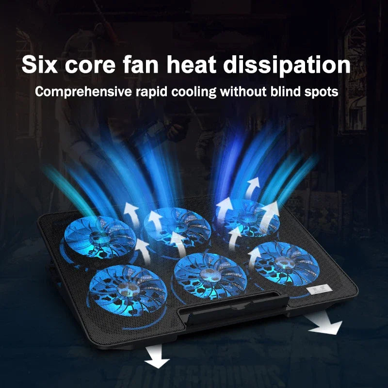Gaming Laptop Cooling Pad – Large LED Stand with 6 High-Speed Fans (2300–2600 RPM) & Dual USB Ports for 12–18" Laptops