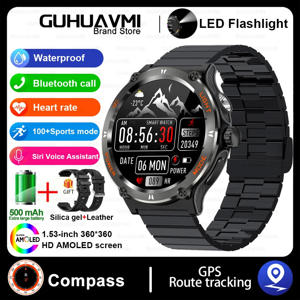 2024 New Outdoor Sport Smartwatch – GPS, Compass, LED Flashlight, 3ATM Waterproof, BT5.3 Call for Huawei & Xiaomi