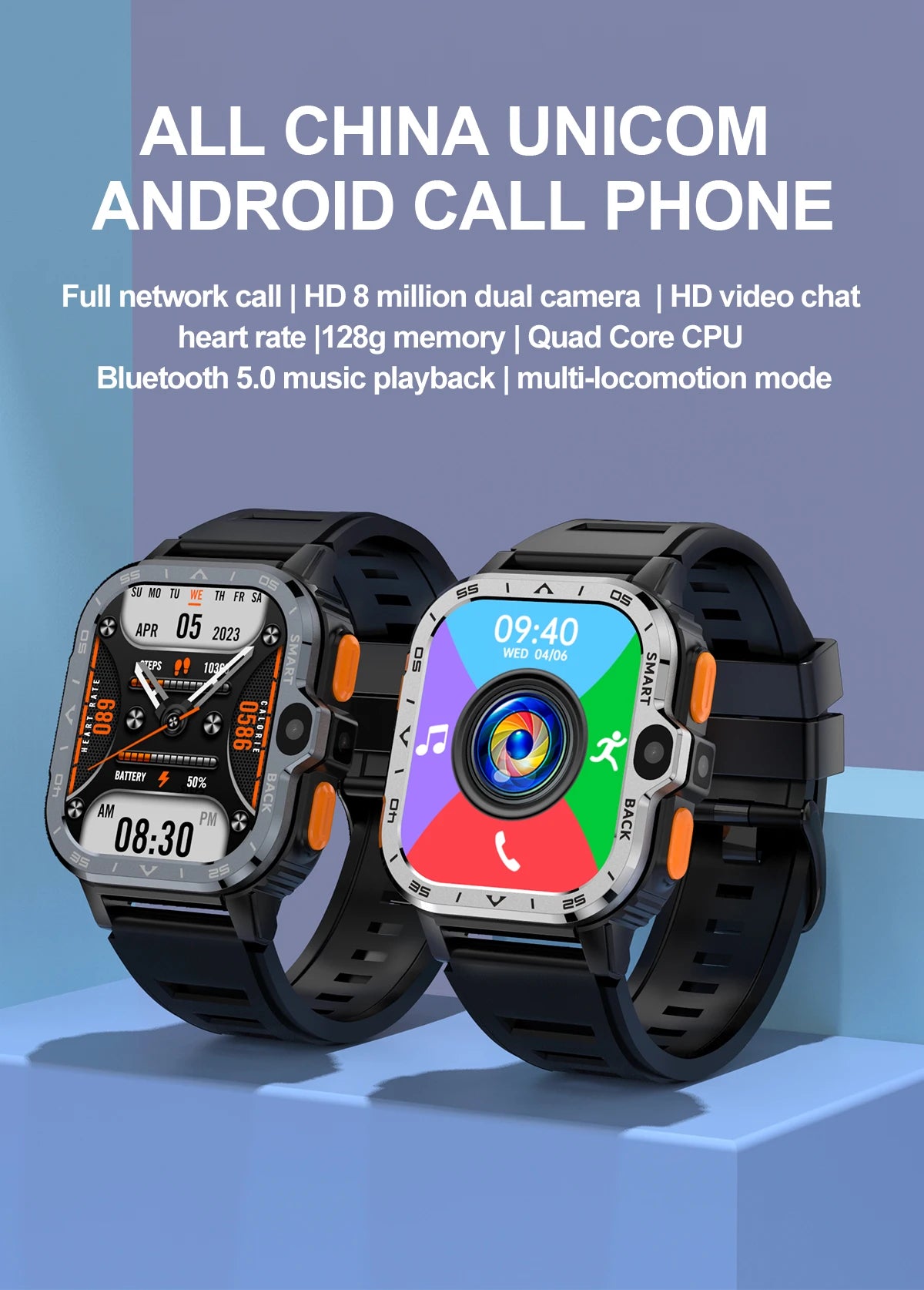 Valdus PGD 4G Android Smart Watch for Men – 64GB ROM, Dual HD Camera, NFC, WiFi, GPS, SIM Support, Fitness & Health Tracker