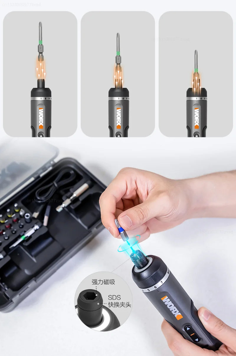 WORX WX242 Mini Electric Screwdriver Set – Smart Cordless Rechargeable Power Tool with 30 Bit Set