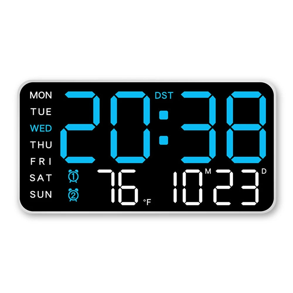 LED Digital Wall Clock – Temperature, Date & Week Display with Alarm, Voice Control & Adjustable Brightness