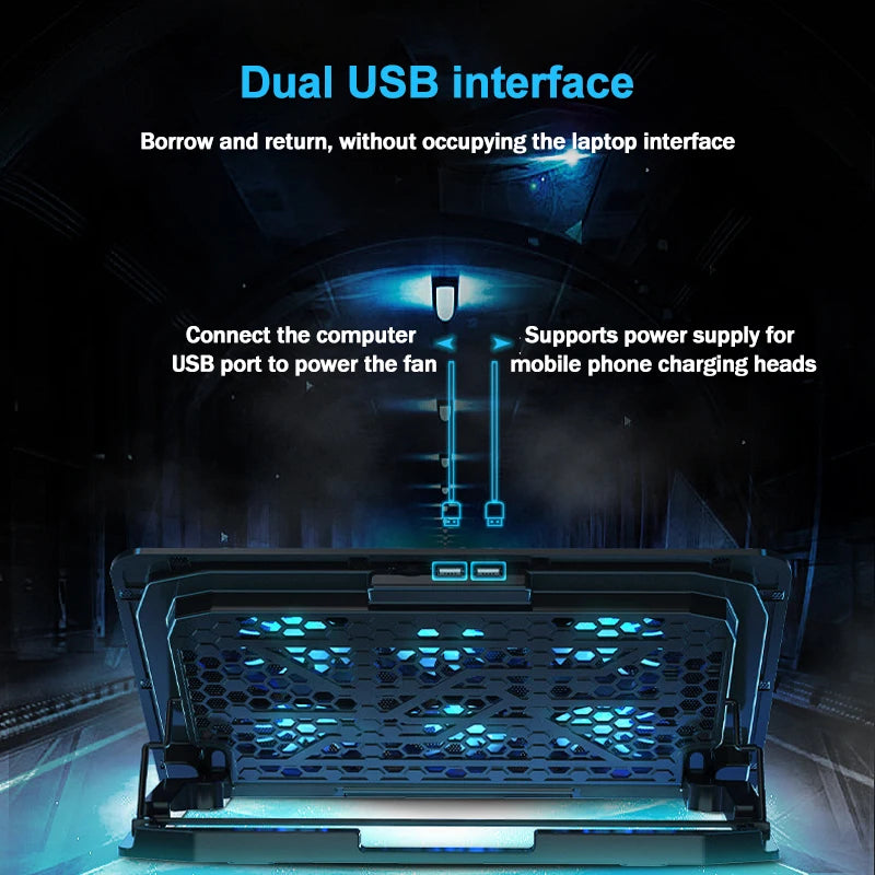 Gaming Laptop Cooling Pad – Large LED Stand with 6 High-Speed Fans (2300–2600 RPM) & Dual USB Ports for 12–18" Laptops