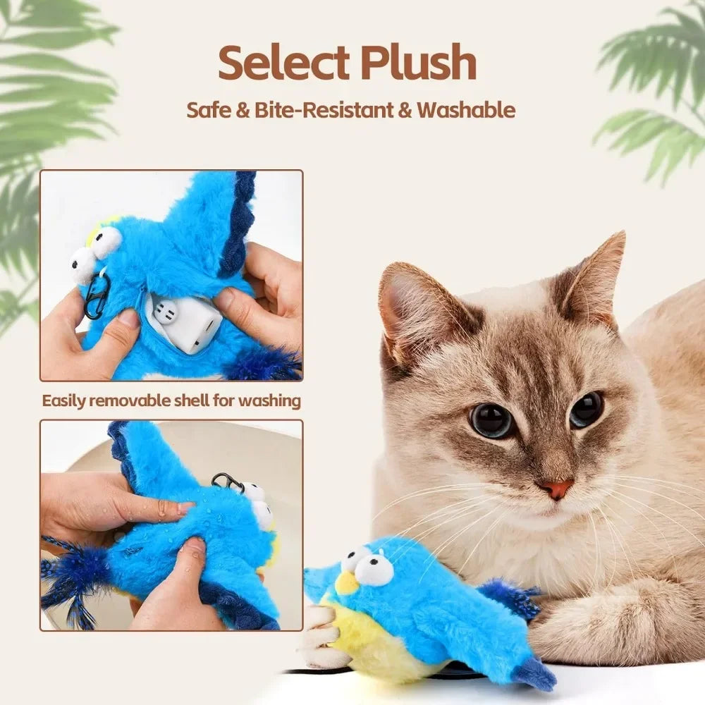 Interactive Cat Toy – Rechargeable Chirping Flapping Bird with Catnip | Touch-Activated Plush Toy for Indoor Cats