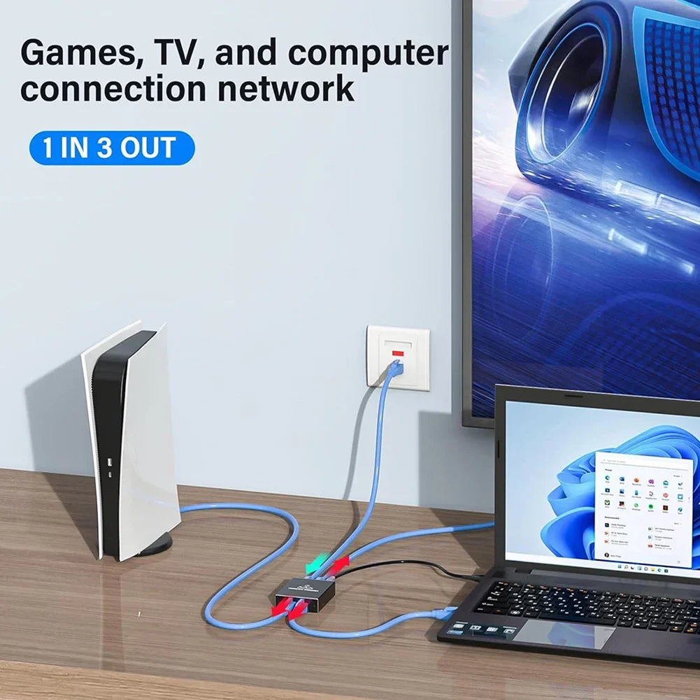 1000Mbps Ethernet Splitter – 1-in-4-Out RJ45 LAN Adapter Cat6 Gigabit Network Switch for PC, Laptop, TV Box & Router