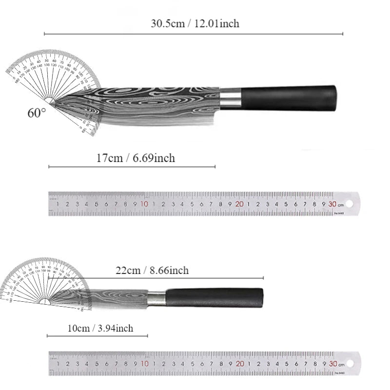 Laser Damascus Kitchen Knife & Scissors Set – Stainless Steel Sharp Chef Knives with Sharpening Rod for Cooking