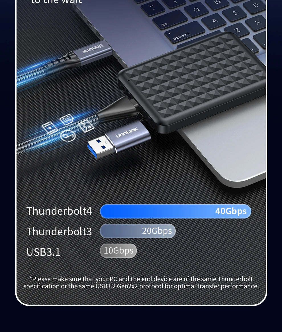 Unnlink 2-in-1 USB Type-C Data Cable – 100W PD Fast Charging & 40Gbps Thunderbolt 4/3 Compatible