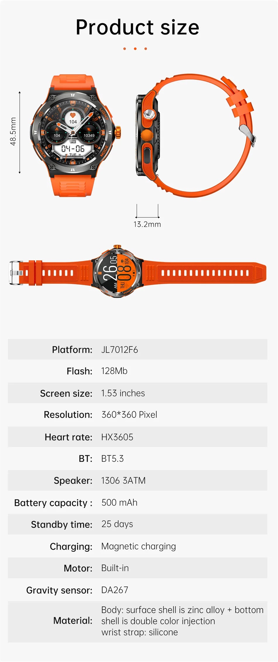 2024 New Outdoor Sport Smartwatch – GPS, Compass, LED Flashlight, 3ATM Waterproof, BT5.3 Call for Huawei & Xiaomi