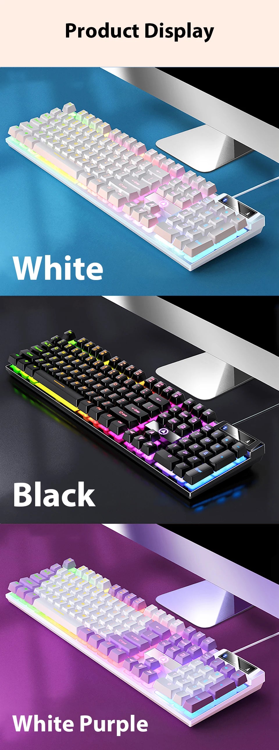 K500 Wired Office & Gaming Keyboard – 104 Keys, Multicolor Backlight, Mechanical Feel, USB for Windows & macOS