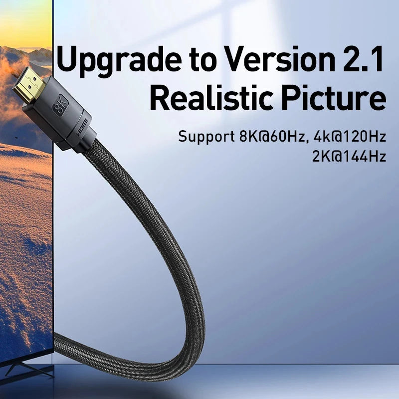 Baseus HDMI 2.1 8K Adapter Cable | Ultra HD 48Gbps | 3D, HDR, VRR, Dual Screen Modes – High Definition Series for PS5, TV, Mi Box, Projectors