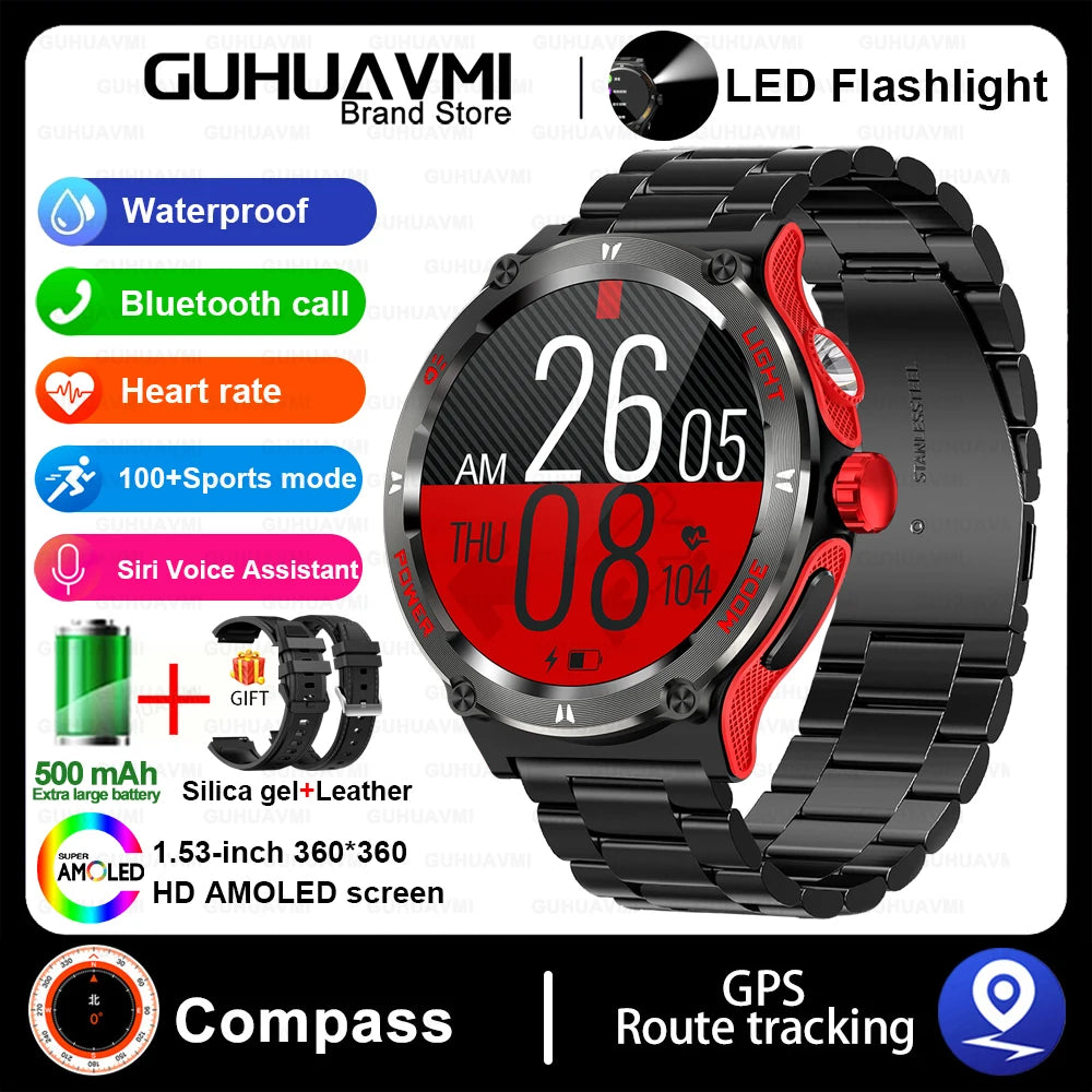 2024 New Outdoor Sport Smartwatch – GPS, Compass, LED Flashlight, 3ATM Waterproof, BT5.3 Call for Huawei & Xiaomi