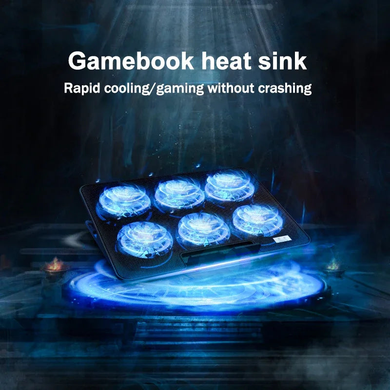 Gaming Laptop Cooling Pad – Large LED Stand with 6 High-Speed Fans (2300–2600 RPM) & Dual USB Ports for 12–18" Laptops