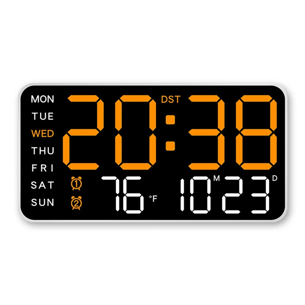 LED Digital Wall Clock – Temperature, Date & Week Display with Alarm, Voice Control & Adjustable Brightness
