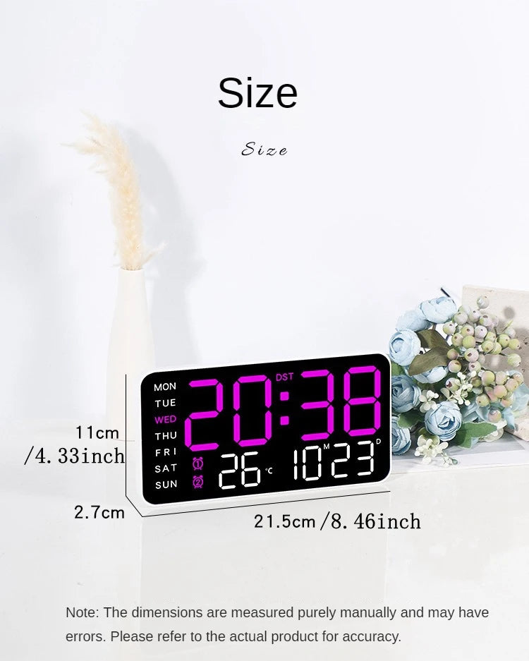 LED Digital Wall Clock – Temperature, Date & Week Display with Alarm, Voice Control & Adjustable Brightness