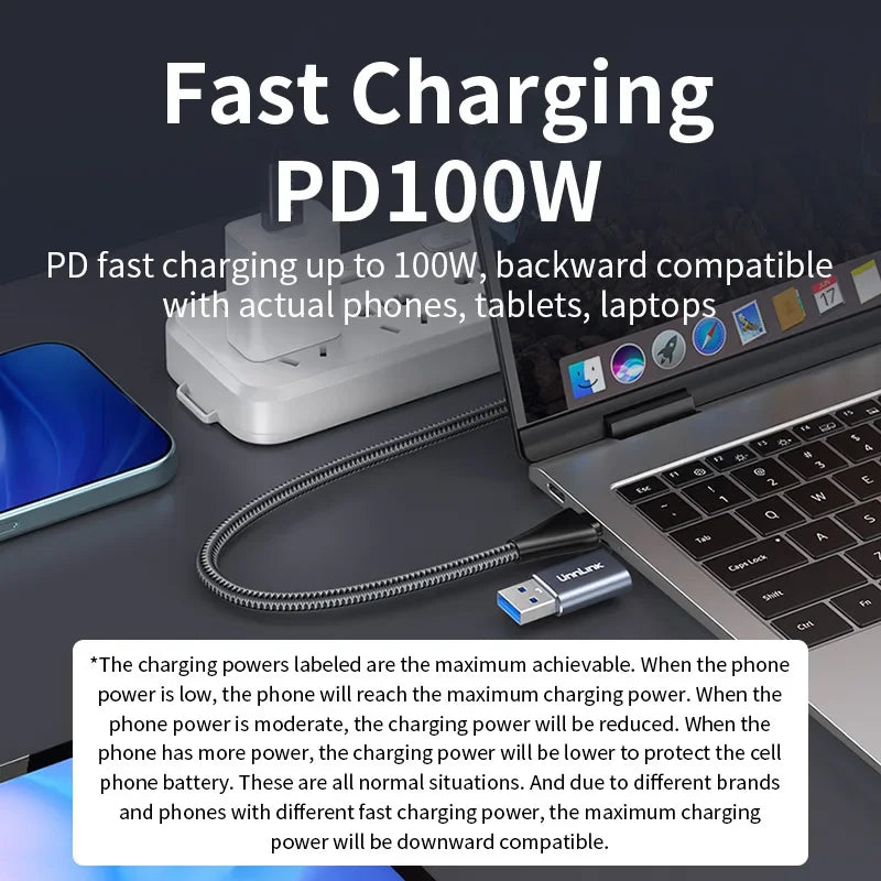 Unnlink 2-in-1 USB Type-C Data Cable – 100W PD Fast Charging & 40Gbps Thunderbolt 4/3 Compatible