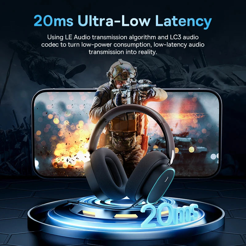 Baseus GH02 Wireless Gaming Headphones with Mic | Bluetooth 5.3, 40mm Drivers, RGB, 2.4G/Wired/BT – 40H Battery, Over-Ear Headset