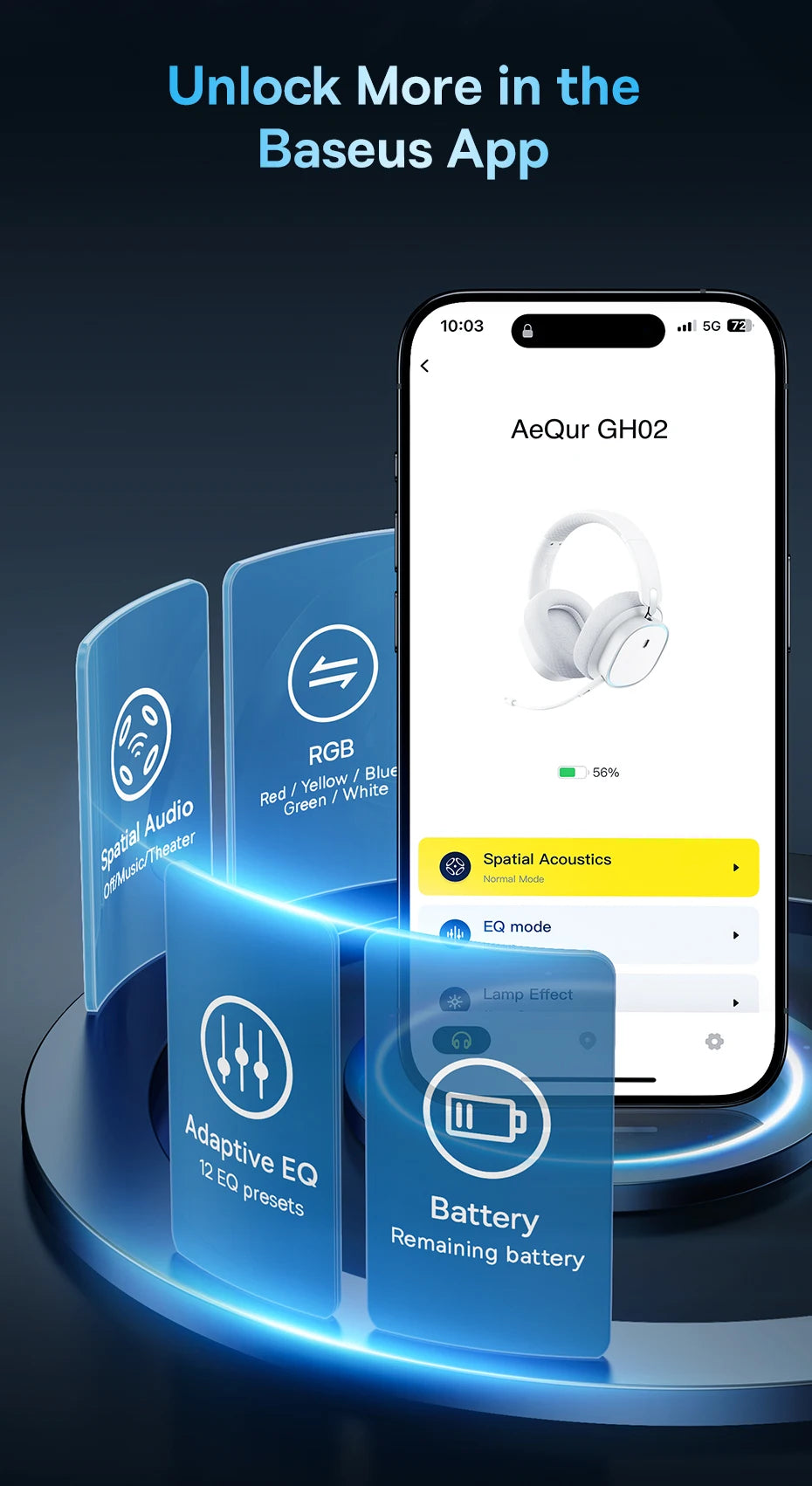 Baseus GH02 Wireless Gaming Headphones with Mic | Bluetooth 5.3, 40mm Drivers, RGB, 2.4G/Wired/BT – 40H Battery, Over-Ear Headset