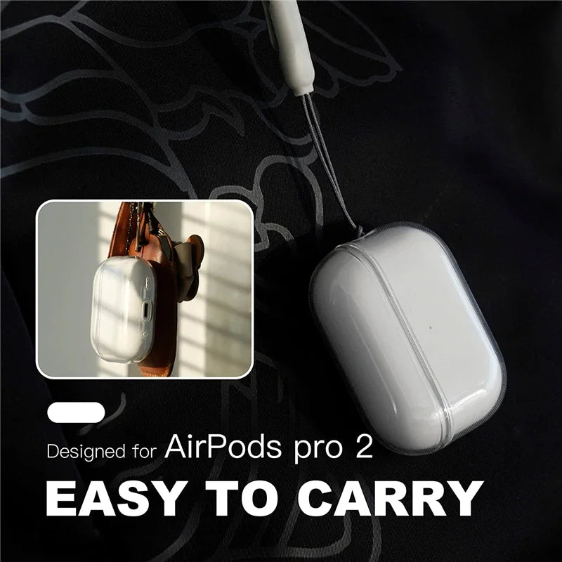 Clear TPU Earphone Case with Lanyard for AirPods Pro 2, AirPods 3, 2, 1 – Shockproof Transparent Protective Cover