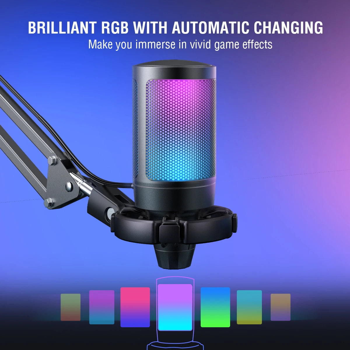 FIFINE A6T USB Gaming Microphone Kit | RGB Condenser Mic with Arm Stand, Mute Button | For Streaming, PS4/PS5, PC, YouTube, Discord