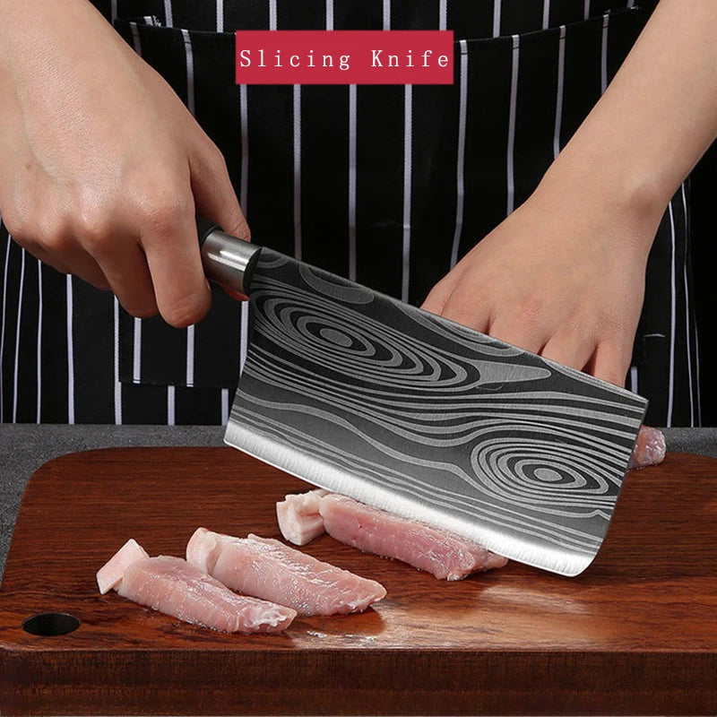 Laser Damascus Kitchen Knife & Scissors Set – Stainless Steel Sharp Chef Knives with Sharpening Rod for Cooking