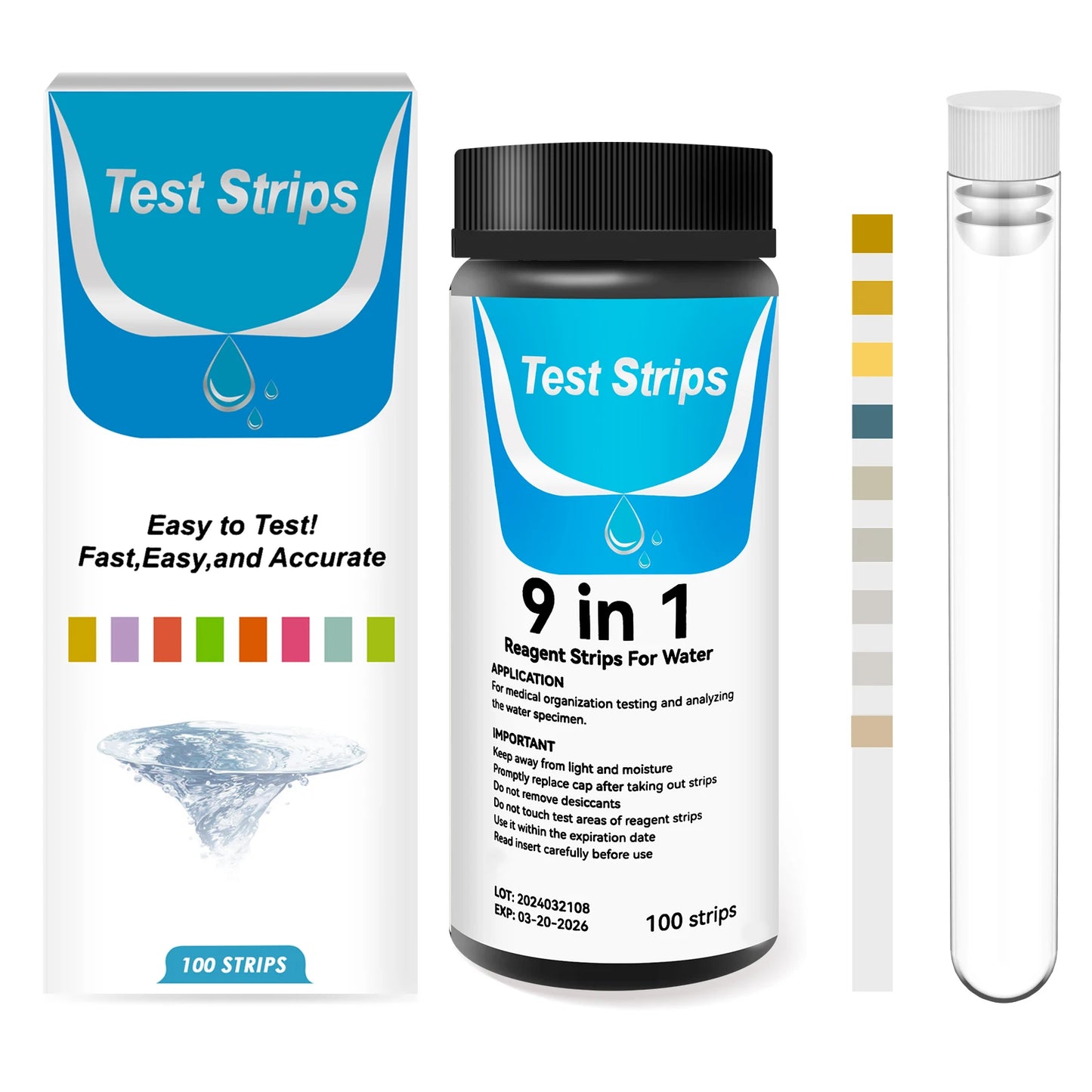 100 Pcs 9-in-1 / 7-in-1 Aquarium Test Kit – Fish Tank Water Quality Monitor with pH Test Strips, Fast & Accurate