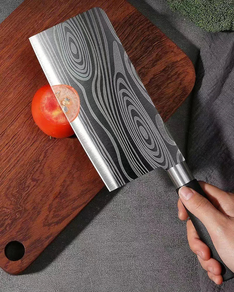 Laser Damascus Kitchen Knife & Scissors Set – Stainless Steel Sharp Chef Knives with Sharpening Rod for Cooking
