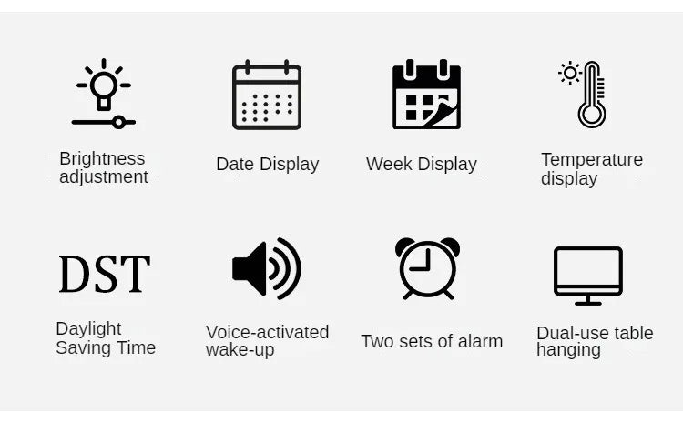 LED Digital Wall Clock – Temperature, Date & Week Display with Alarm, Voice Control & Adjustable Brightness