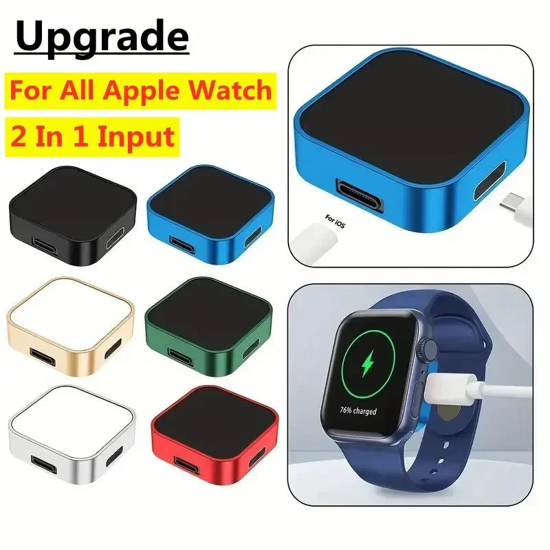 Portable Apple Watch Charger Type-C & Lightning | Wireless Magnetic Fast Charging Dock – Series Ultra 9 8 7 6 SE