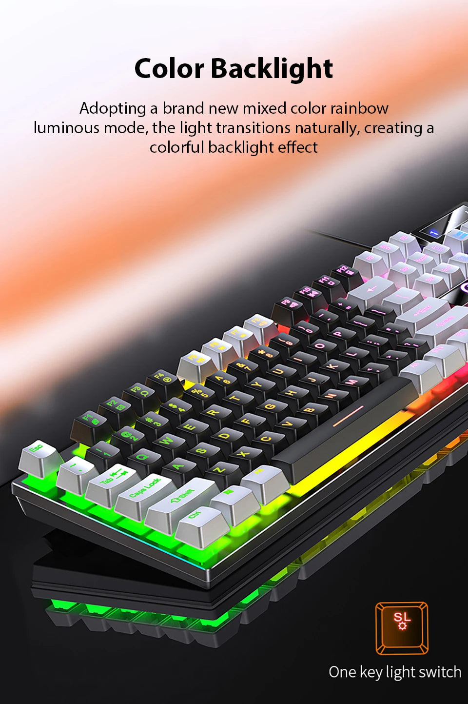 K500 Wired Office & Gaming Keyboard – 104 Keys, Multicolor Backlight, Mechanical Feel, USB for Windows & macOS