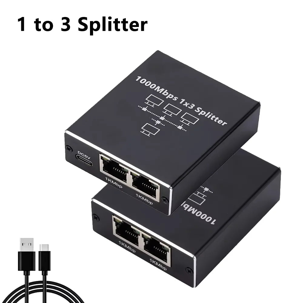 1000Mbps Ethernet Splitter – 1-in-4-Out RJ45 LAN Adapter Cat6 Gigabit Network Switch for PC, Laptop, TV Box & Router