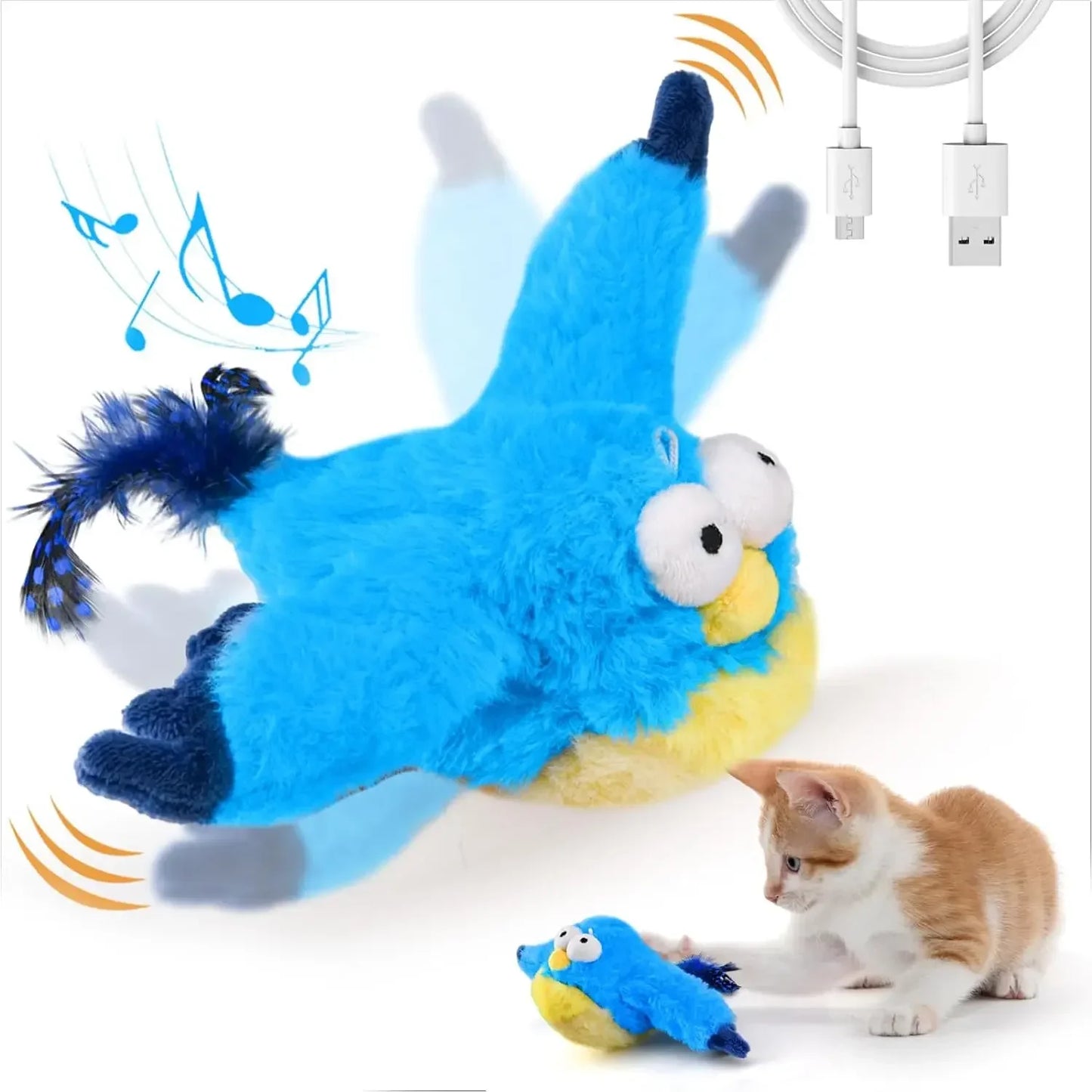 Interactive Cat Toy – Rechargeable Chirping Flapping Bird with Catnip | Touch-Activated Plush Toy for Indoor Cats