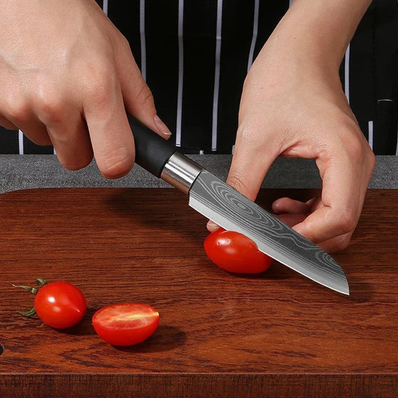 Laser Damascus Kitchen Knife & Scissors Set – Stainless Steel Sharp Chef Knives with Sharpening Rod for Cooking