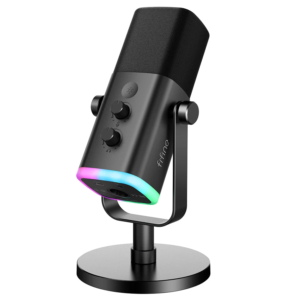 FIFINE AM8 USB/XLR Dynamic Gaming Microphone with RGB Lights, Touch Mute, Headphone Jack for Streaming, Podcast, PC, PS5, PS4 – Studio Quality Sound Mic