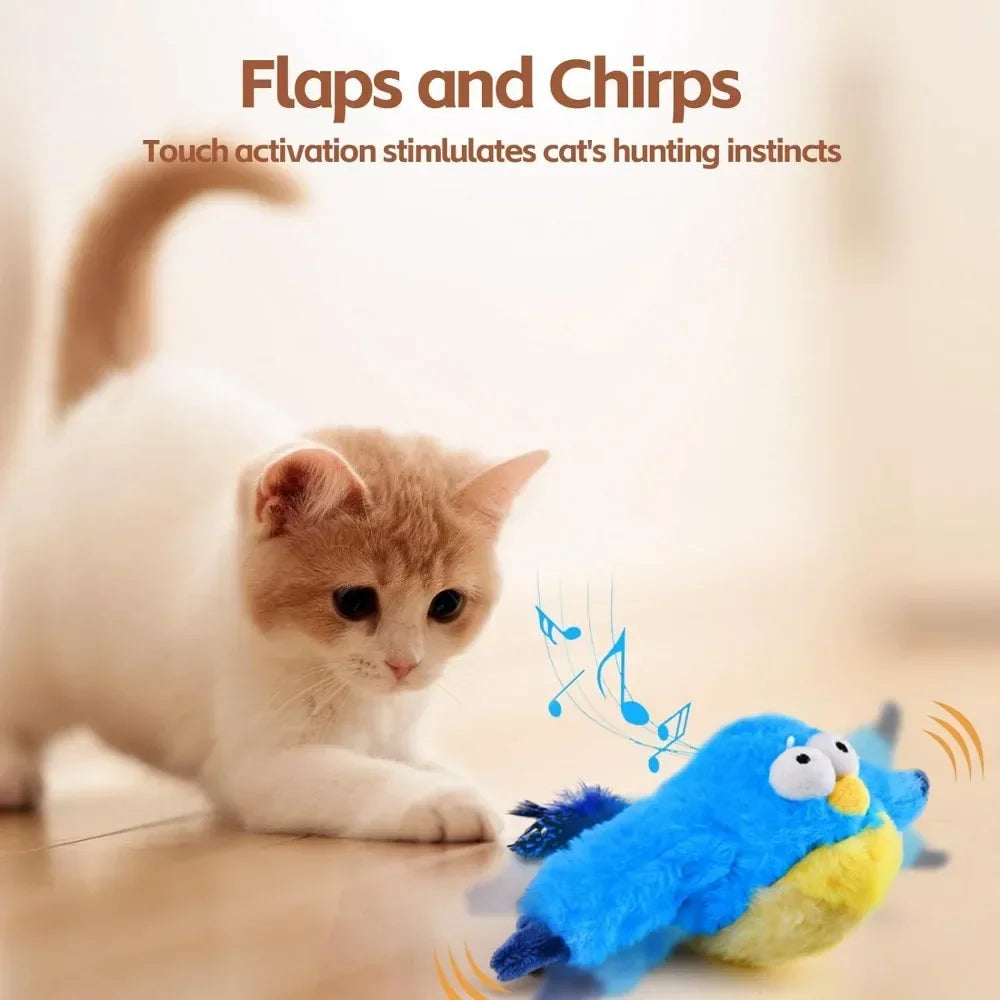 Interactive Cat Toy – Rechargeable Chirping Flapping Bird with Catnip | Touch-Activated Plush Toy for Indoor Cats