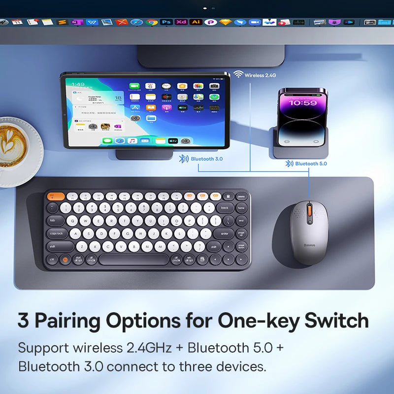 Baseus Wireless Bluetooth Mouse F01B | 3-Mode Connection (2.4G/BT5.0/BT3.0) | Ergonomic, Silent Click | for Laptop, Mac, PC